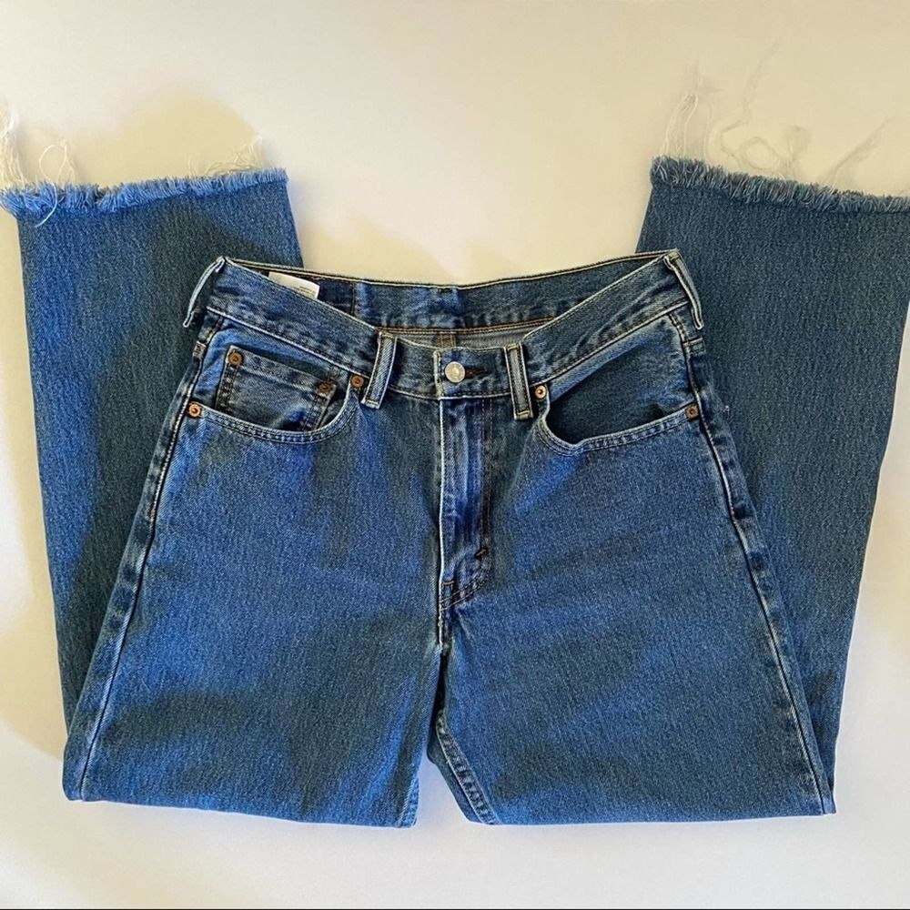 Levi's 550 Relaxed Fit High Rise Raw Hem Cropped Medium Wash Ankle Jeans Size 30